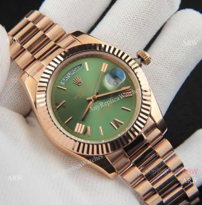 Clone Rolex Day Date 36mm Olive Green Rose Gold Watch